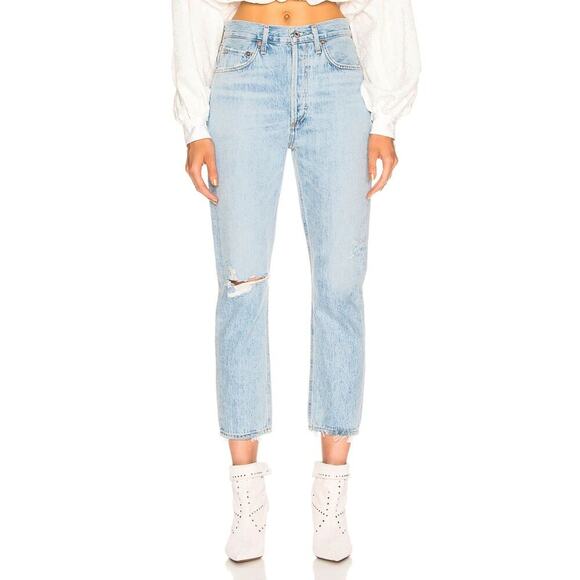 Agolde Denim - AGOLDE Riley High Rise Straight‎ Leg Crop Shatter Wash Jeans Size 26 Distressed